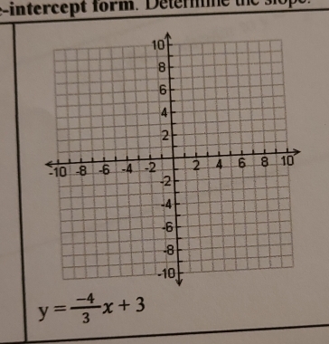 e-intercept form. Deterne the .
y= (-4)/3 x+3