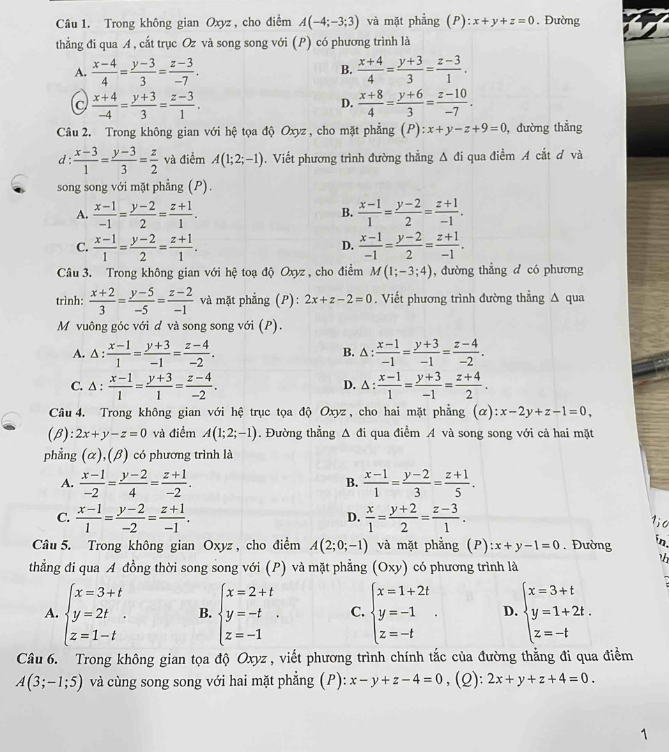 Solved: Trong không gian Oxyz , cho điểm A(-4;-3;3) và mặt phẳng (P) x ...