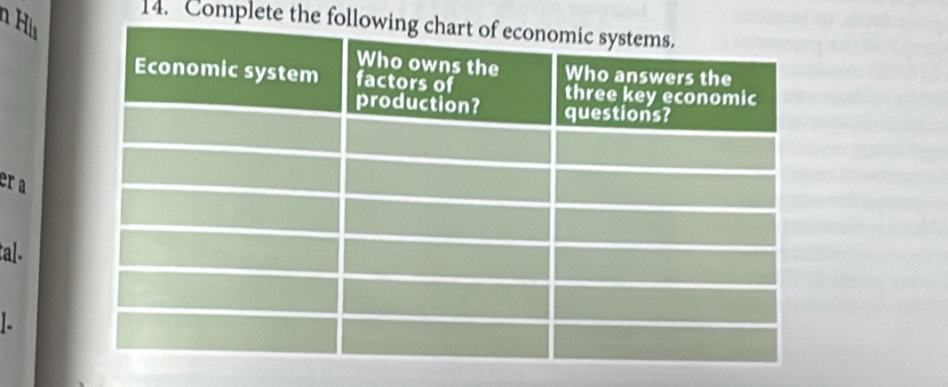 is 
14. Complete the fol 
er a 
tal-