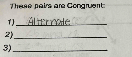 These pairs are Congruent: 
1)_ 
2)_ 
3)_