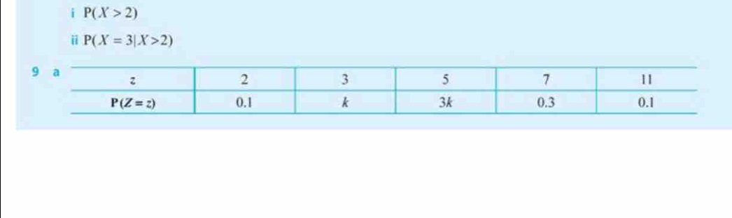 P(X>2)
i P(X=3|X>2)