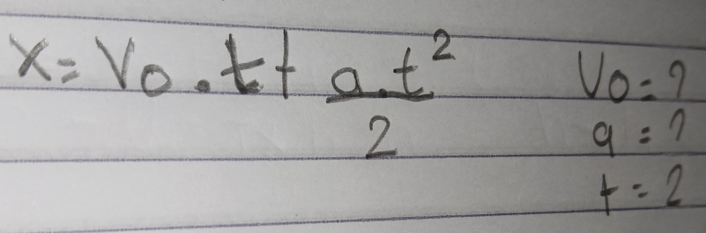 x=v_0· t+ a· t^2/2 
VO=?
9=?
4=2