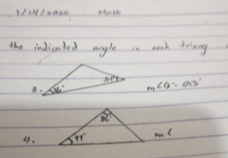 1/14/20 Mheathe
the indiceted angle in euch Ariaing
m∠ Q=93°
9.