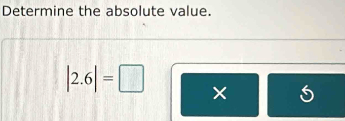 Determine the absolute value.
|2.6|=□
×