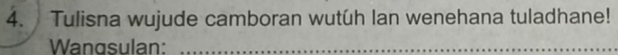Tulisna wujude camboran wutuh Ian wenehana tuladhane! 
Wangsulan:_