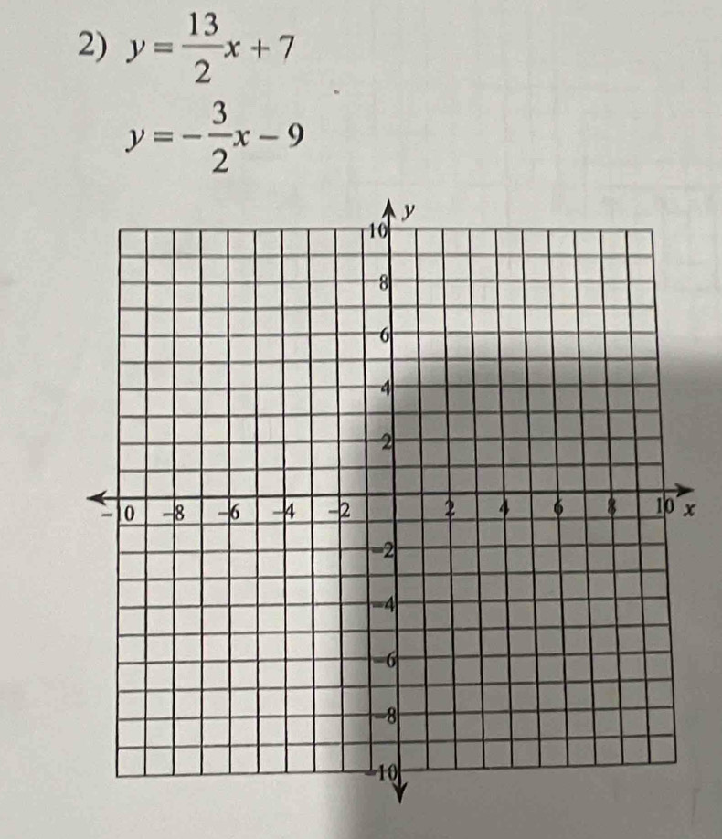 y= 13/2 x+7
y=- 3/2 x-9
x