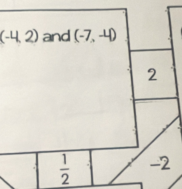 beginpmatrix -4,2endpmatrix and (-7,-4)
2
 1/2 
-2