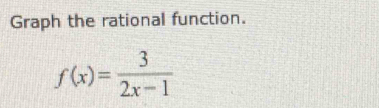 Graph the rational function.
f(x)= 3/2x-1 