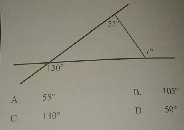 A. 55°
C. 130° D. 50°