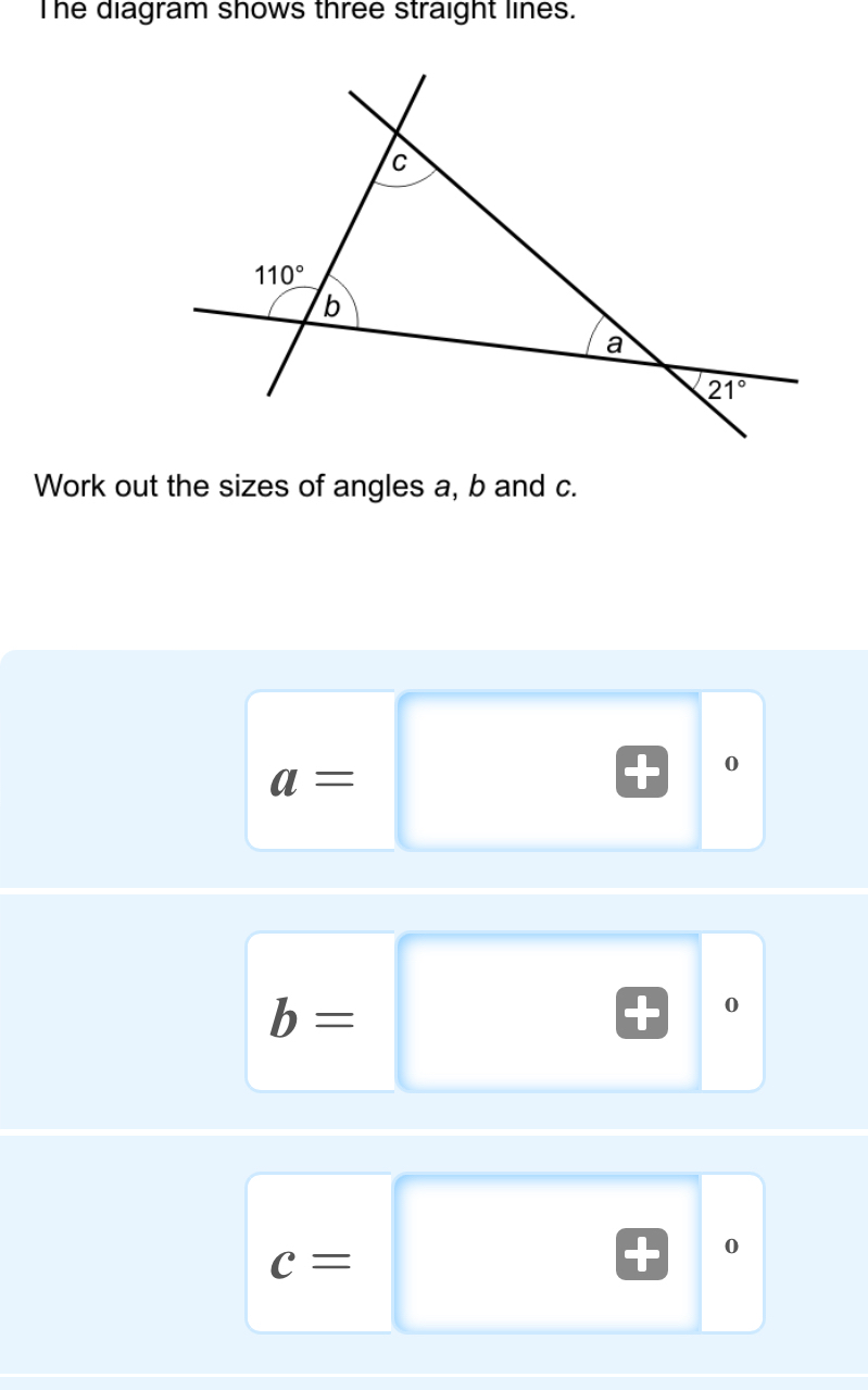 Solved: The diagram shows three straight lines. Work out the sizes of ...
