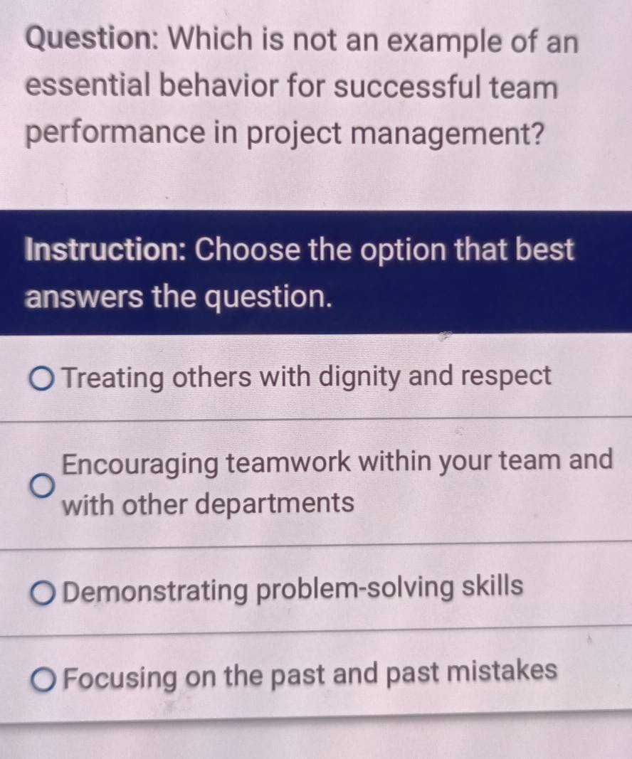 Solved: Which is not an example of an essential behavior for successful ...