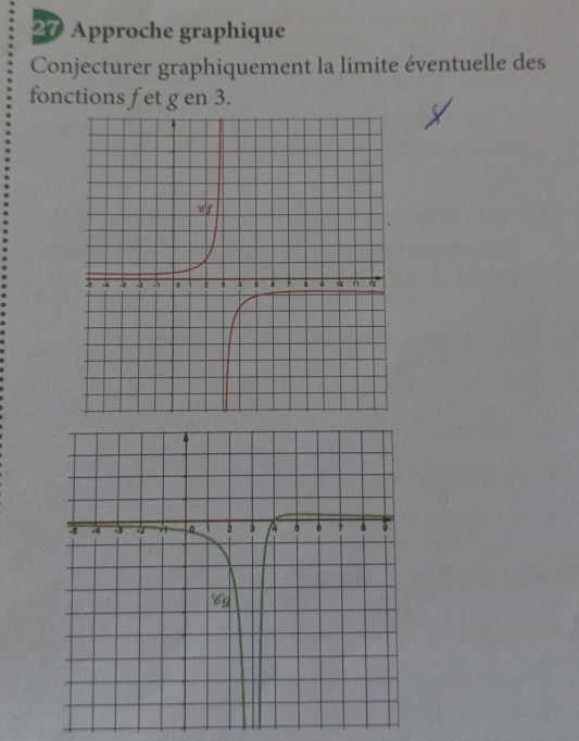 Approche graphique 
Conjecturer graphiquement la limite éventuelle des 
fonctions fet g en 3.