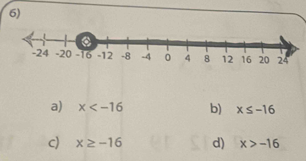 a) x b) x≤ -16
c) x≥ -16 d) x>-16