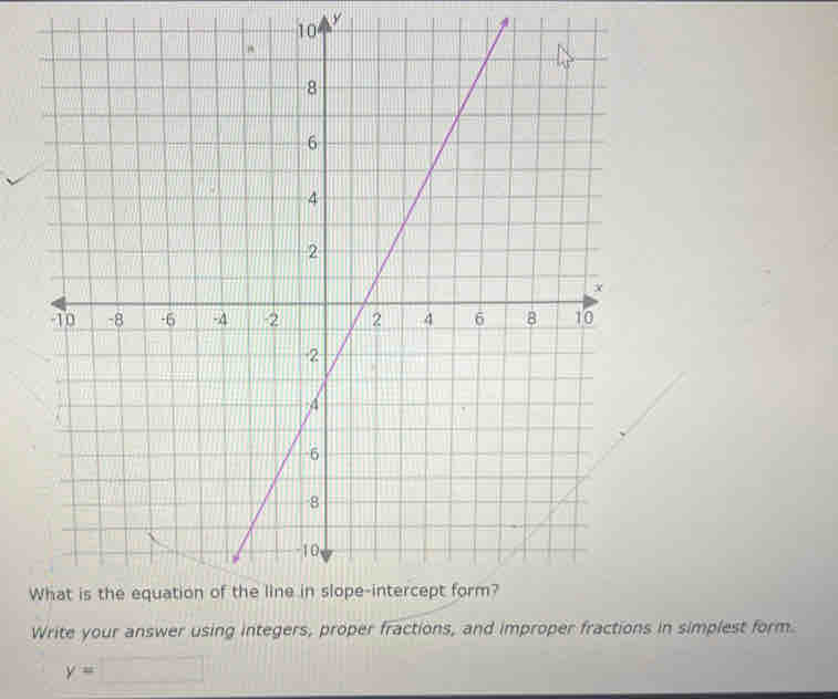 10
y
Write your answer using integers, proper fractions, and improper fractions in simplest form.
y=□