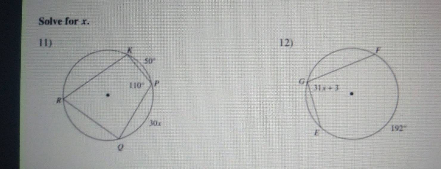 Solve for x.
11) 12