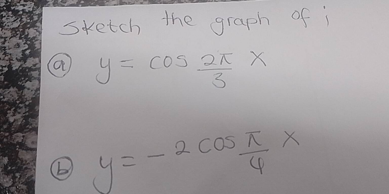 Résolu :sketch the graph of i y=cos 2π /3 x y=-2cos π /4 x