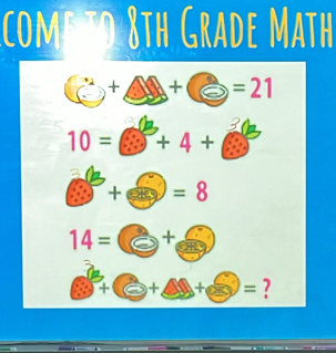 COME TO 8th Grade Math 
+ f'' d+ =21
10= +4+
+ =8
14= +
+ =