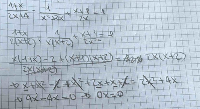 Risolto: (1+x)/2x+4 - 1/x^2+2x + (x+1)/2x =-1 (1+x)/2(x+2) / 1/x(x+2 ...