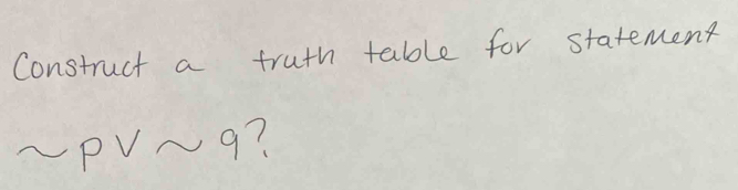 Construct a fruth table for statement
sim pvee sim q ?