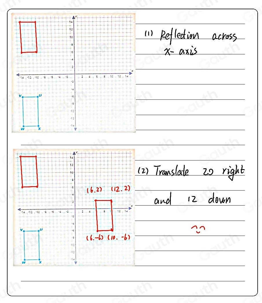 Solved: Graph the image of rectangle UVWX after the following sequence ...