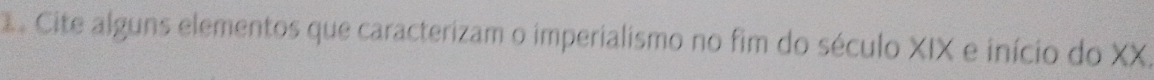 Cite alguns elementos que caracterizam o imperialismo no fim do século XIX e início do XX.