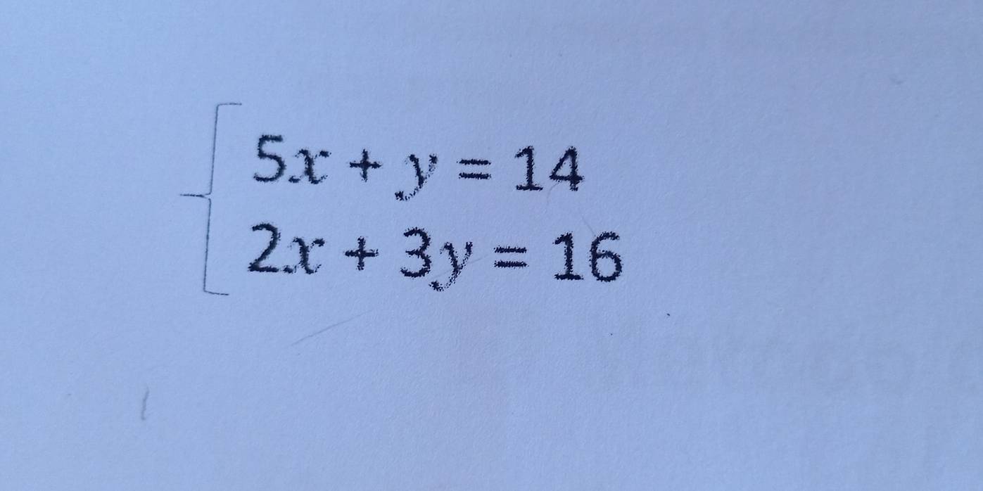 beginarrayl 5x+y=14 2x+3y=16endarray.