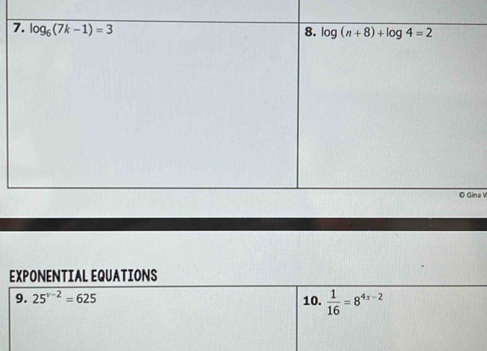 na V
EXPONENTIAL EQUATIONS