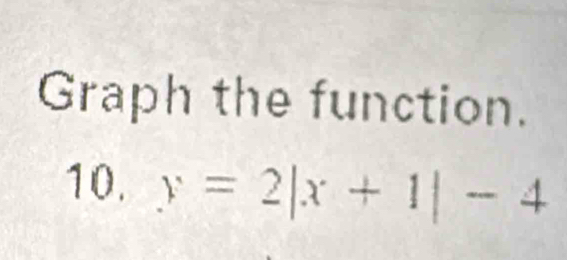 Graph the function. 
10. y=2|x+1|-4