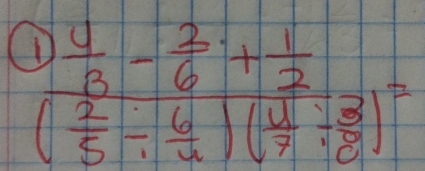 frac 1) 4/8 - 2/6 + 1/2 ( 2/5 - 6/7 )( 4/7 /  3/8 )^2