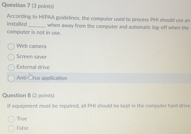 Solved: According to HIPAA guidelines, the computer used to process PHI ...