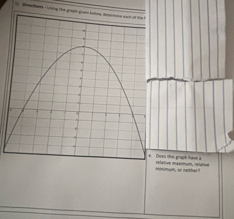 Directions - Using the graph given 
Does this graph have a 
elative maximum, relative 
minimum, or neither?