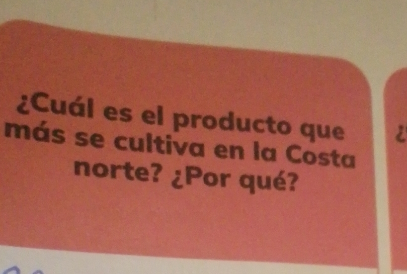 ¿Cuál es el producto que a 
más se cultiva en la Costa 
norte? ¿Por qué?