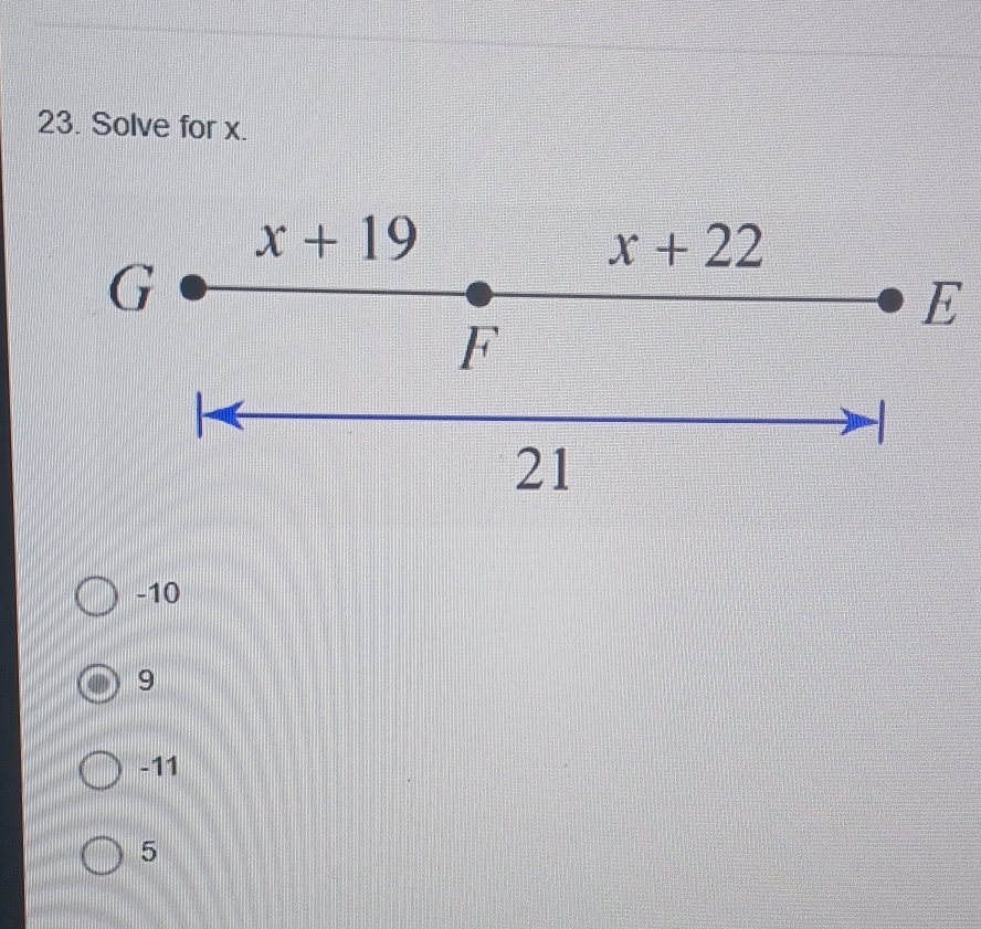 Solve for x.
-10
9
-11
5