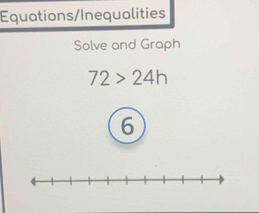 Equations/Inequalities 
Solve and Graph
72>24h
6