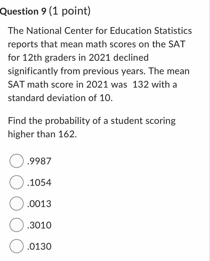 Solved: The National Center for Education Statistics reports that mean ...