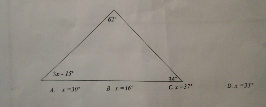 D. x=33°