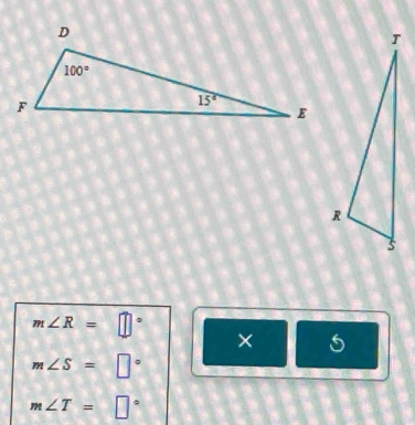 m∠ R= frac  □ □
×
m∠ S=□
m∠ T= □