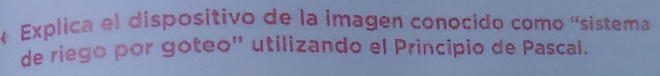 Explica el dispositivo de la imagen conocido como ''sistema 
de riego por goteo'' utilizando el Principio de Pascal.