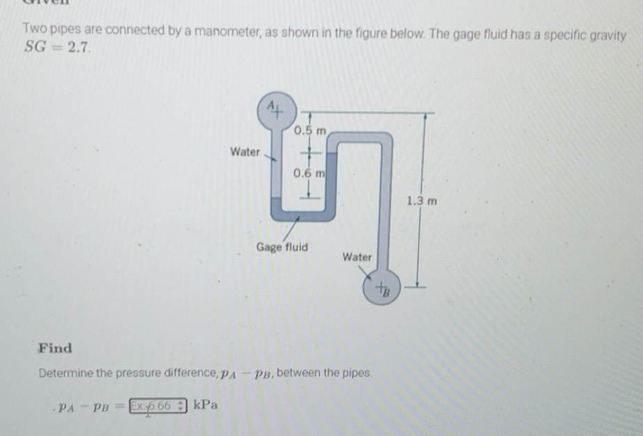 Solved: Two pipes are connected by a manometer, as shown in the figure ...