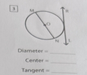 3
Diameter =
_
Center =
_ 
Tangent =_