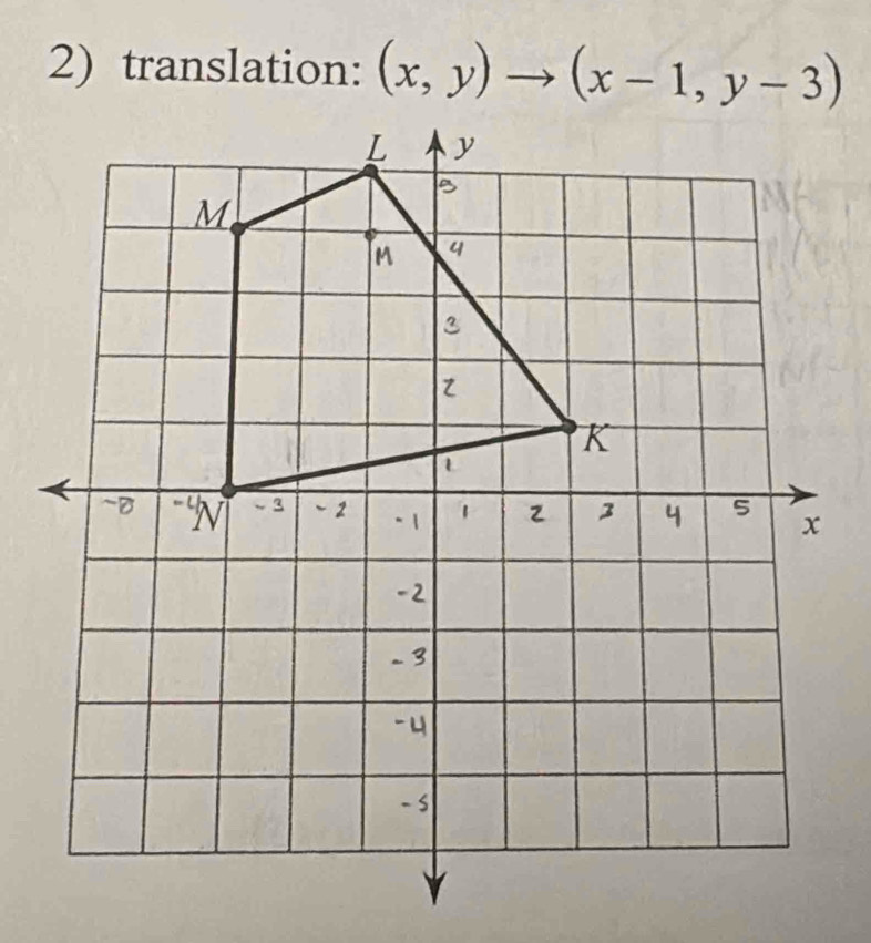 translation: (x,y)to (x-1,y-3)