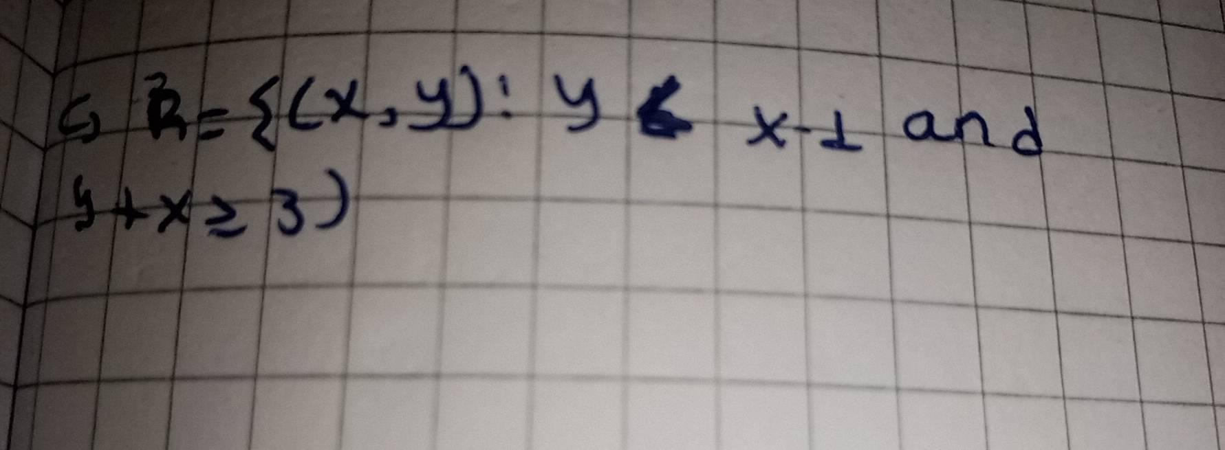 5 R= (x,y):y
y+x≥slant 3)