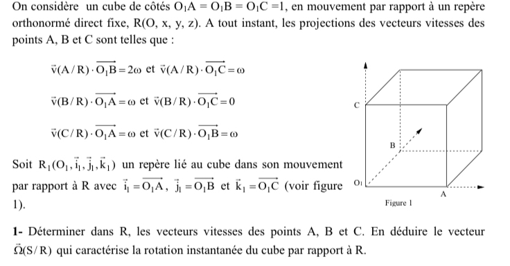 Solved: On considère un cube de côtés O_1A=O_1B=O_1C=1 , en mouvement ...