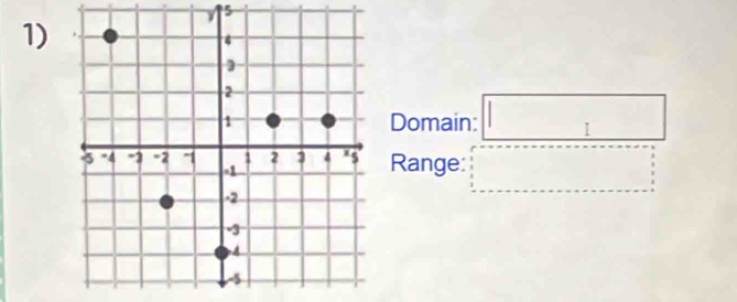 5 
1) 
Domain: I 
Range: