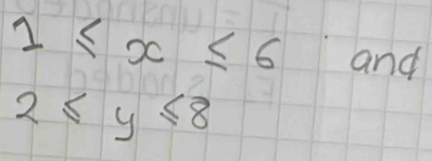 1≤ x≤ 6 and
2≤ y≤ 8