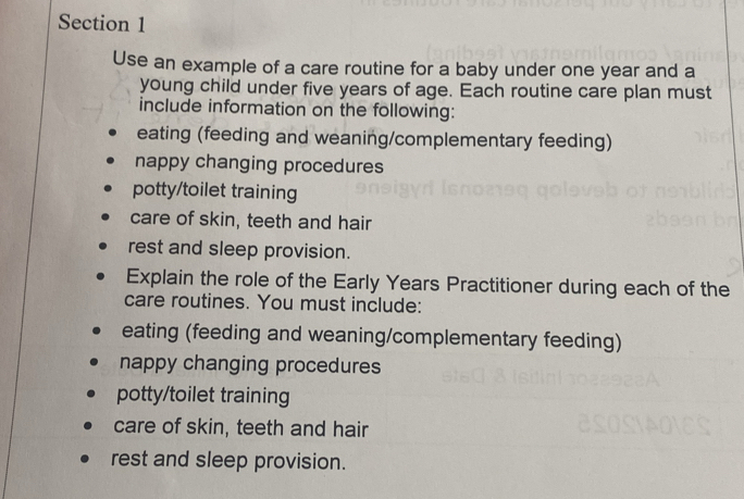 Solved: Use an example of a care routine for a baby under one year and ...