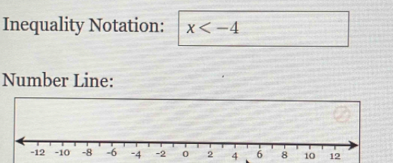 Inequality Notation: x
Number Line:
4