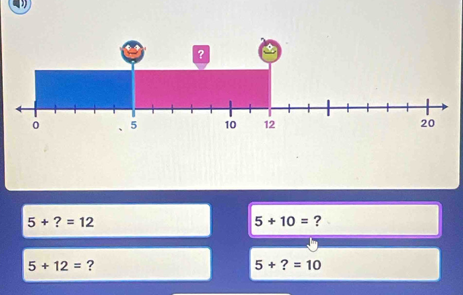 5+? =12
5+10= ?
5+12= ?
5+?=10