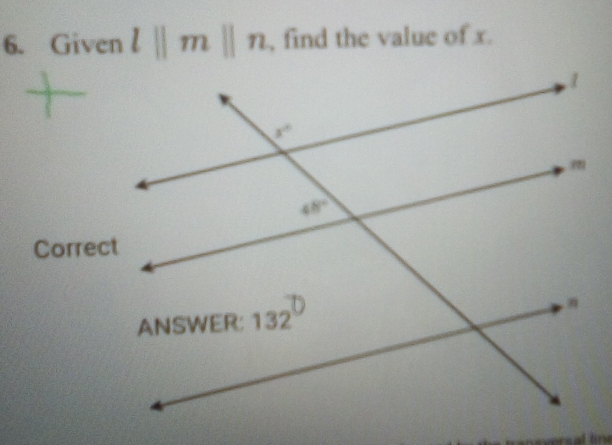 Given l||m||n , find the value of x.