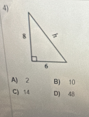 A) 2 B) 10
C) 14 D) 48